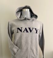 Grey Hoodie - Navy Print on Front